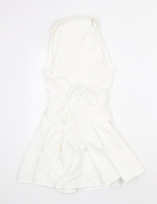 Bershka Womens White Polyester Mini Size XS Collared Zip