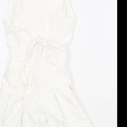 Bershka Womens White Polyester Mini Size XS Collared Zip