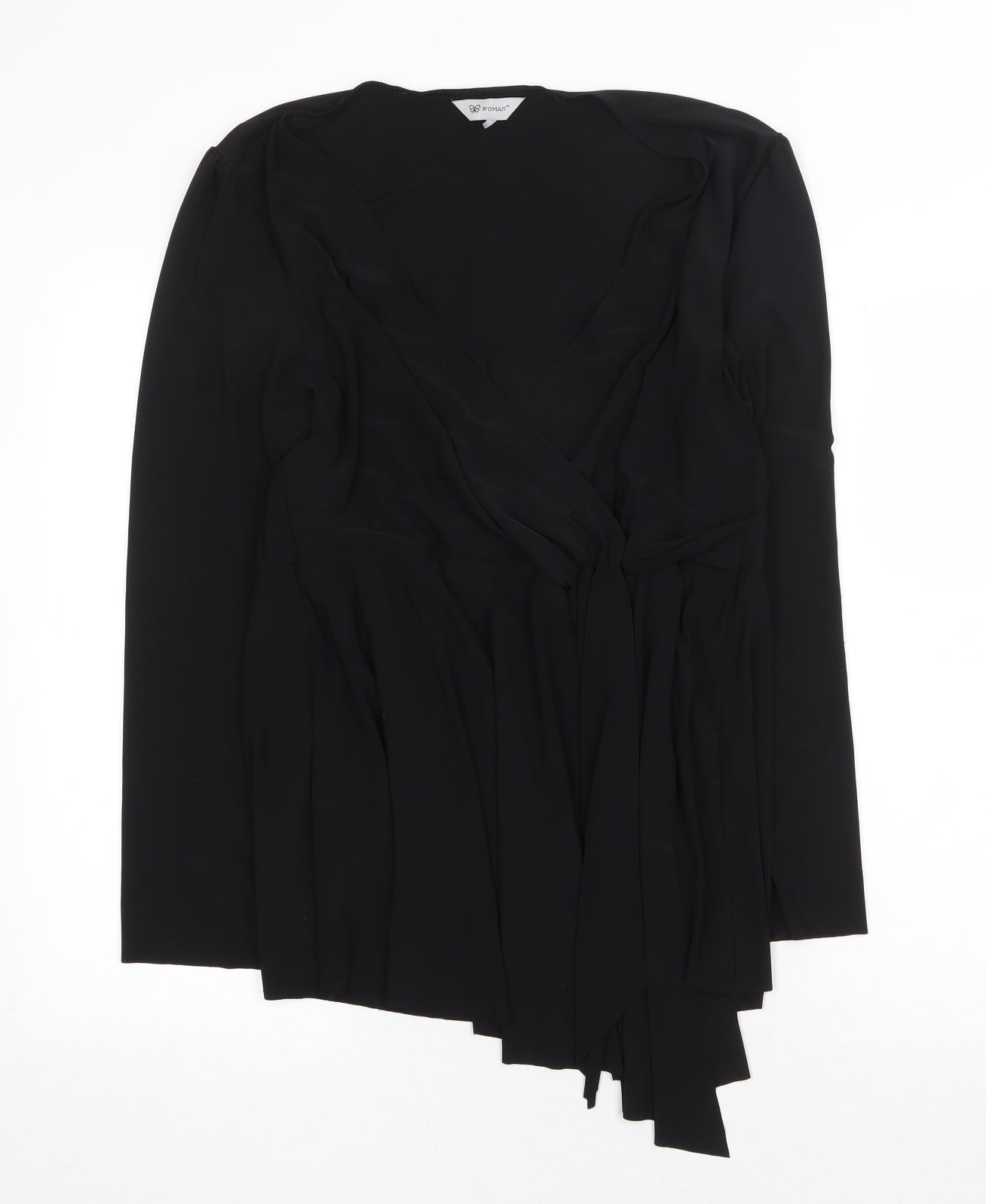 Woman Womens Black Polyester Skater Dress Size 10 V-Neck Tie