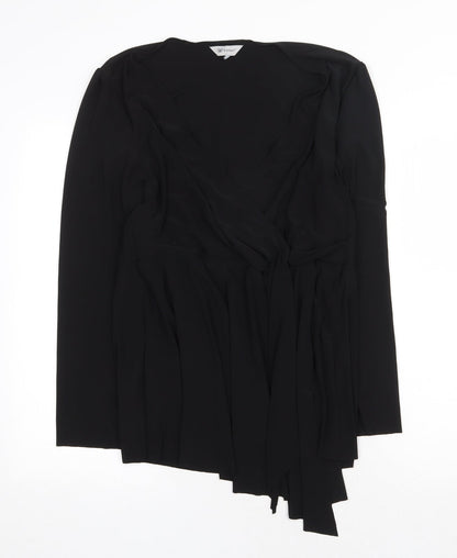 Woman Womens Black Polyester Skater Dress Size 10 V-Neck Tie