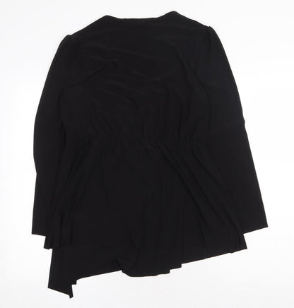 Woman Womens Black Polyester Skater Dress Size 10 V-Neck Tie