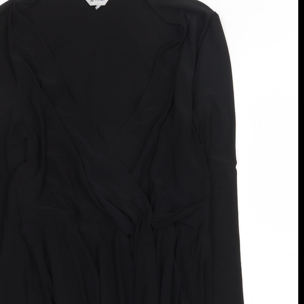 Woman Womens Black Polyester Skater Dress Size 10 V-Neck Tie