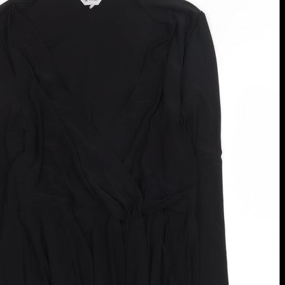 Woman Womens Black Polyester Skater Dress Size 10 V-Neck Tie