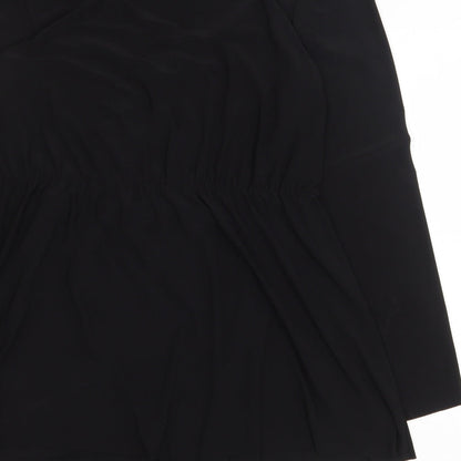 Woman Womens Black Polyester Skater Dress Size 10 V-Neck Tie