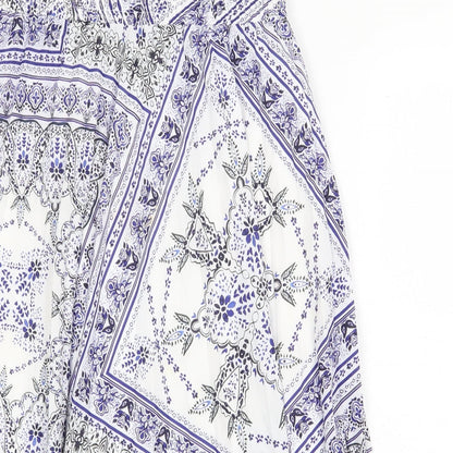 H&M Womens Blue Geometric Polyester A-Line Skirt Size 8