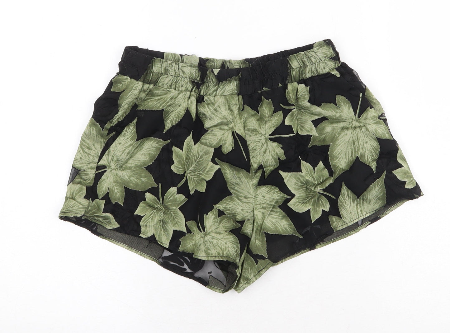 New Look Womens Green Floral Polyester Bermuda Shorts Size 8 Regular Pull On