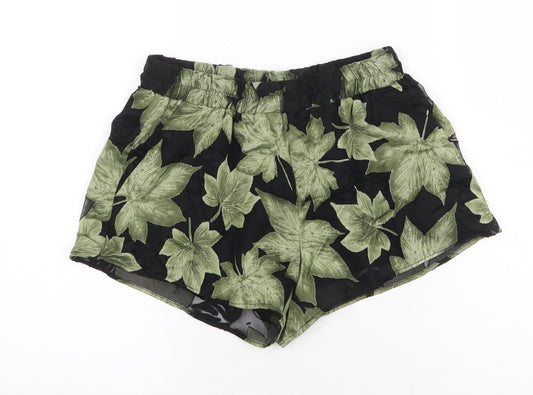 New Look Womens Green Floral Polyester Bermuda Shorts Size 8 Regular Pull On