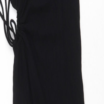 Bershka Womens Black Cotton Sheath Size S One Shoulder Tie