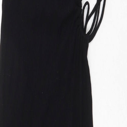 Bershka Womens Black Cotton Sheath Size S One Shoulder Tie
