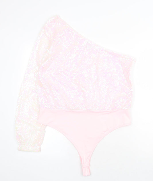 In the Style Womens Pink Polyester Bodysuit One-Piece Size 16 Snap