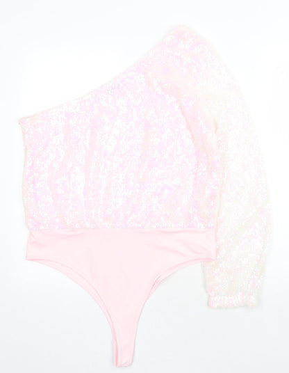 In the Style Womens Pink Polyester Bodysuit One-Piece Size 16 Snap