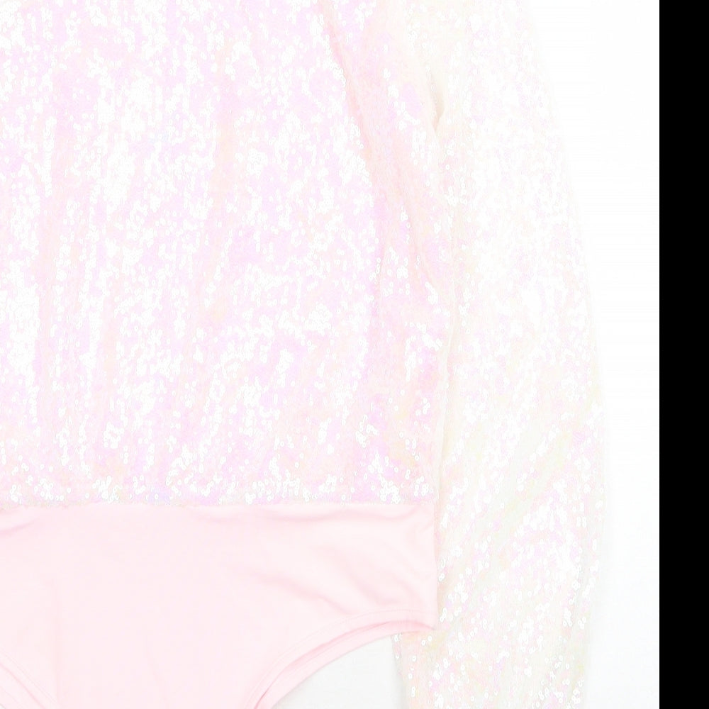 In the Style Womens Pink Polyester Bodysuit One-Piece Size 16 Snap