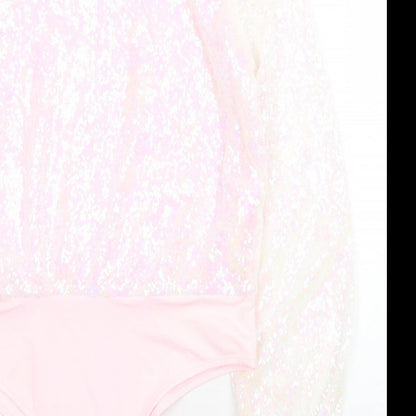 In the Style Womens Pink Polyester Bodysuit One-Piece Size 16 Snap