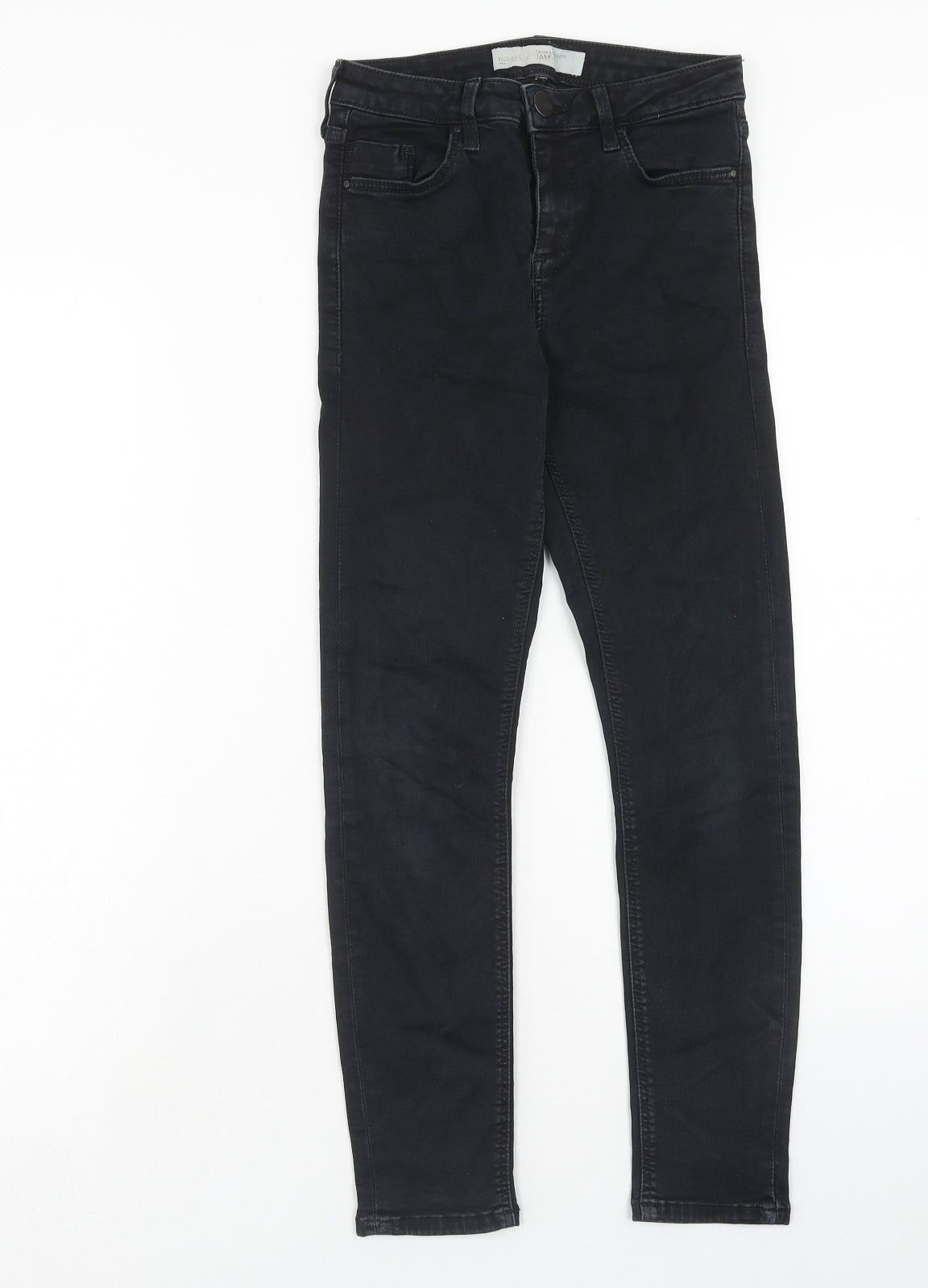 Topshop Womens Black Cotton Skinny Jeans Size 26 in L28 in Regular Button