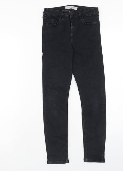 Topshop Womens Black Cotton Skinny Jeans Size 26 in L28 in Regular Button
