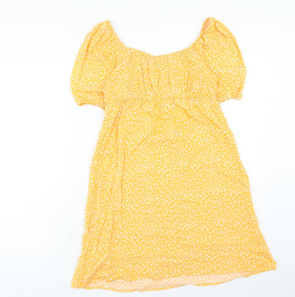 Primark Womens Orange Animal Print Viscose A-Line Size 8 Boat Neck Pullover