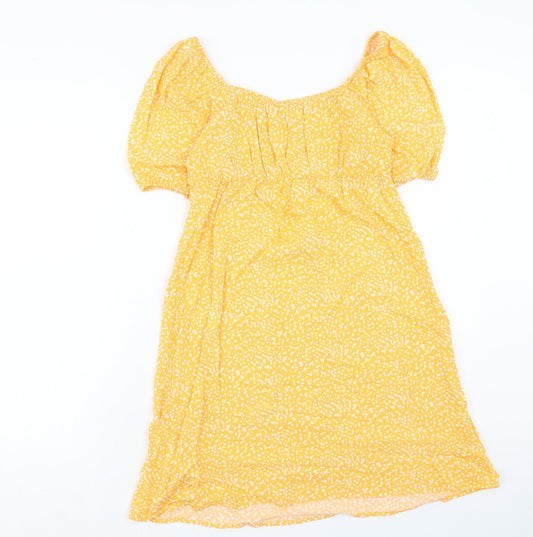 Primark Womens Orange Animal Print Viscose A-Line Size 8 Boat Neck Pullover