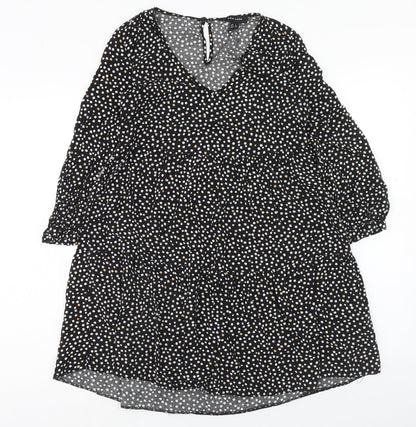 New Look Womens Black Animal Print Viscose A-Line Size 6 V-Neck Button