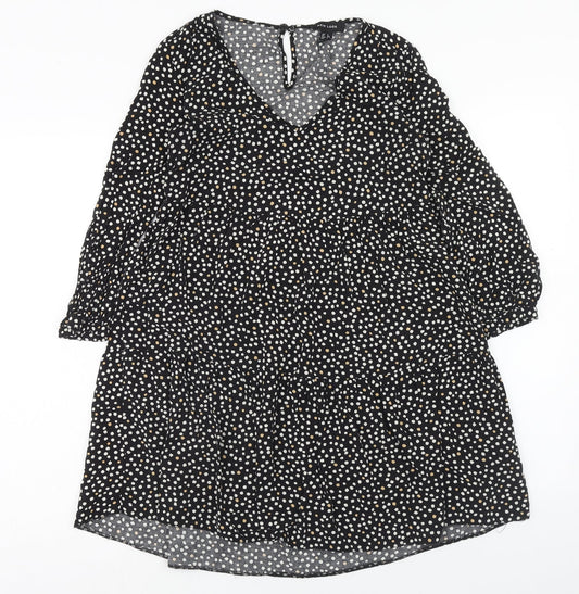 New Look Womens Black Animal Print Viscose A-Line Size 6 V-Neck Button