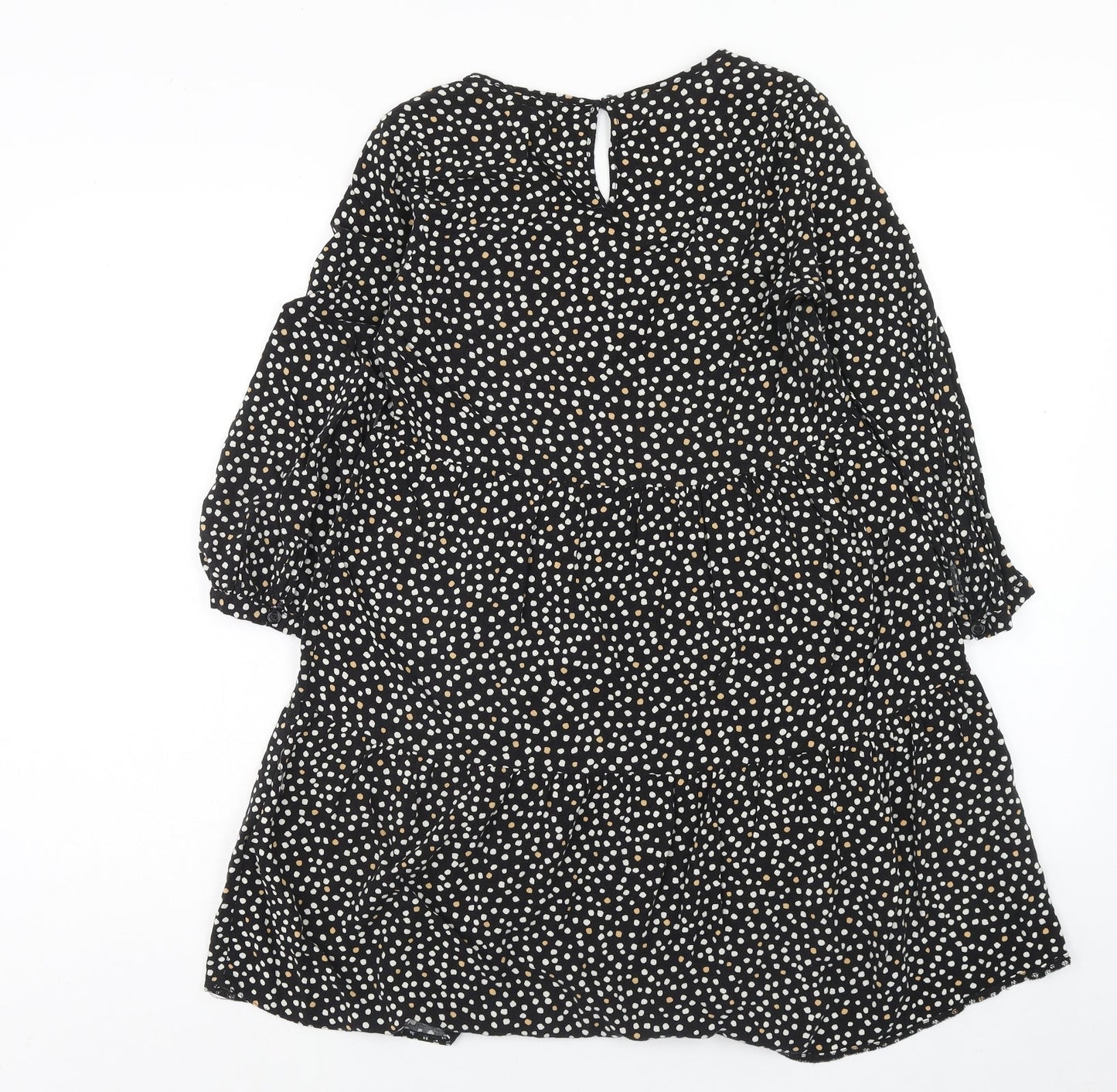 New Look Womens Black Animal Print Viscose A-Line Size 6 V-Neck Button