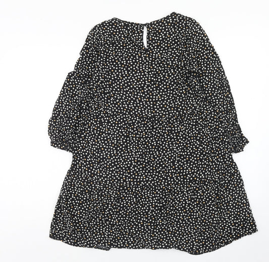 New Look Womens Black Animal Print Viscose A-Line Size 6 V-Neck Button