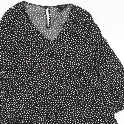 New Look Womens Black Animal Print Viscose A-Line Size 6 V-Neck Button