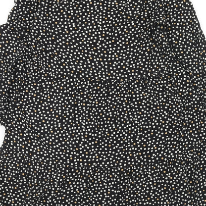 New Look Womens Black Animal Print Viscose A-Line Size 6 V-Neck Button
