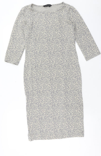 Dorothy Perkins Womens Grey Animal Print Polyester Sheath Size 8 Boat Neck Pullover