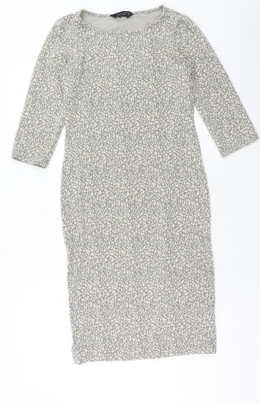 Dorothy Perkins Womens Grey Animal Print Polyester Sheath Size 8 Boat Neck Pullover
