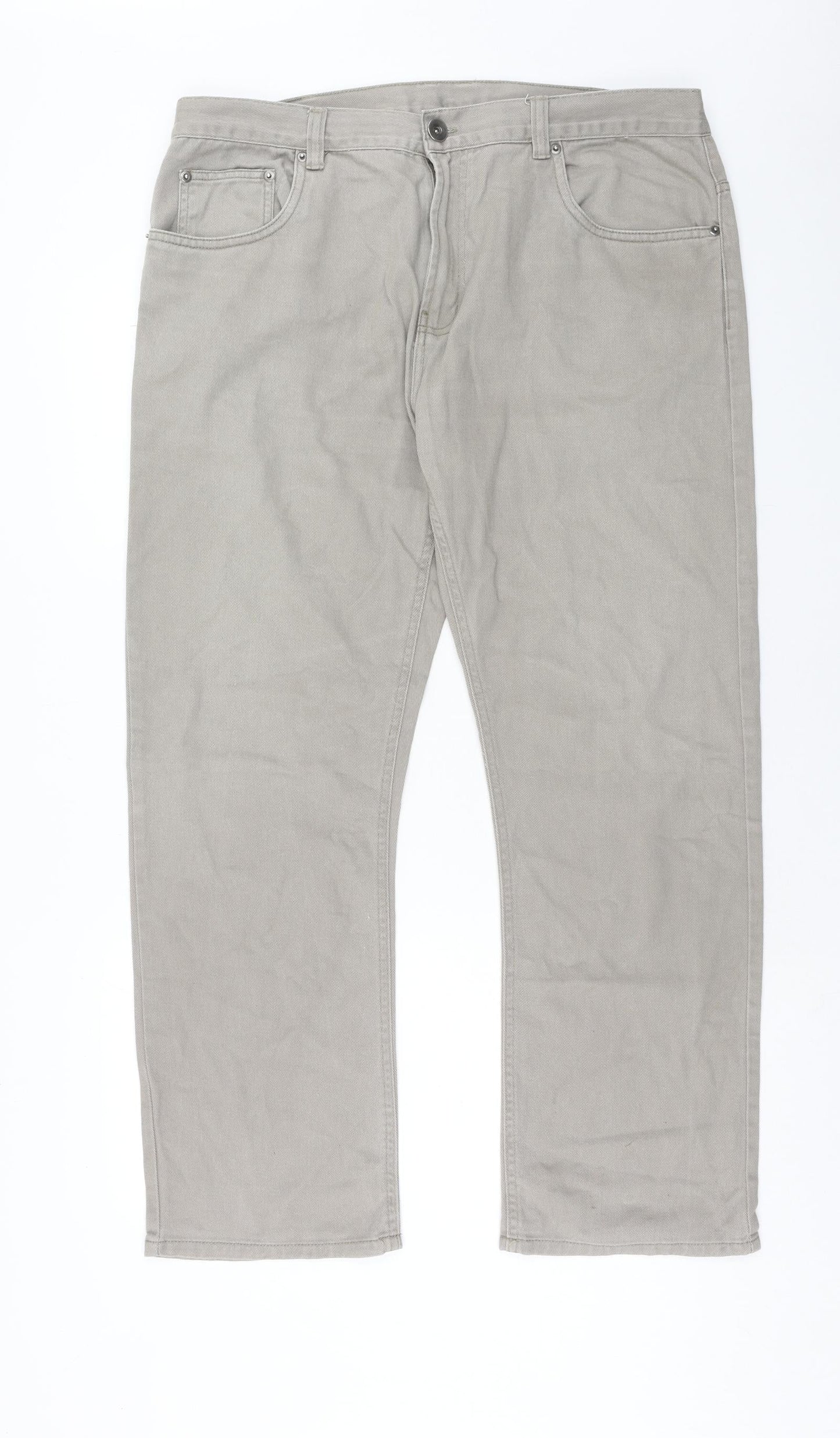 Denim & Co. Mens Grey Cotton Straight Jeans Size 38 in L30 in Regular Button