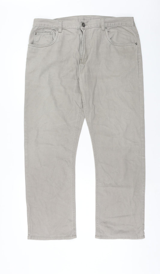 Denim & Co. Mens Grey Cotton Straight Jeans Size 38 in L30 in Regular Button