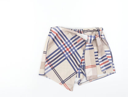 IX London Womens Multicoloured Plaid Polyester Wrap Shorts Size 12 Regular Tie