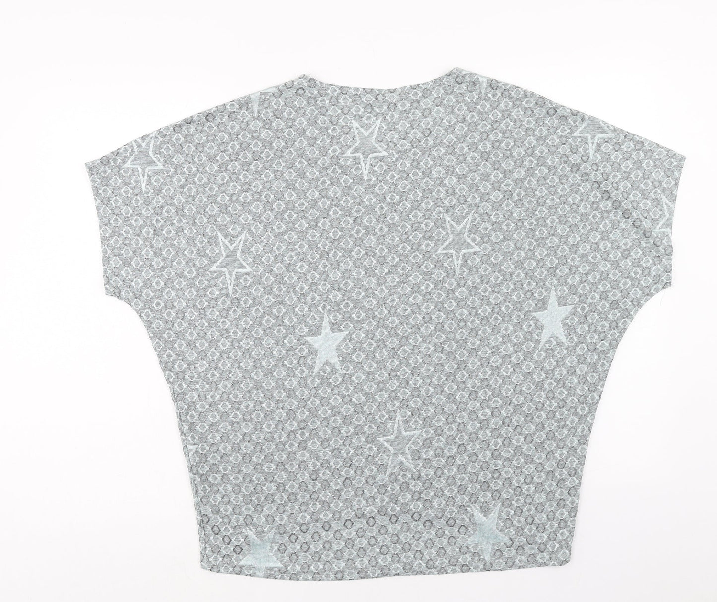 FANGHUA Womens Blue Geometric Polyester Basic T-Shirt Size 2XL Round Neck - Star Print