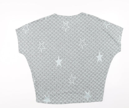 FANGHUA Womens Blue Geometric Polyester Basic T-Shirt Size 2XL Round Neck - Star Print
