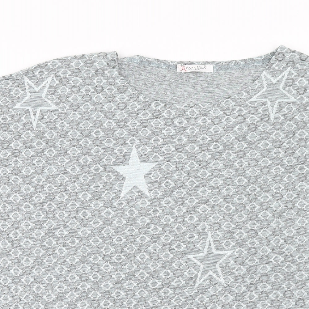 FANGHUA Womens Blue Geometric Polyester Basic T-Shirt Size 2XL Round Neck - Star Print