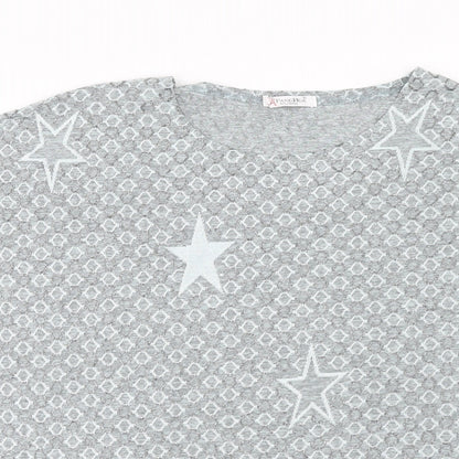 FANGHUA Womens Blue Geometric Polyester Basic T-Shirt Size 2XL Round Neck - Star Print