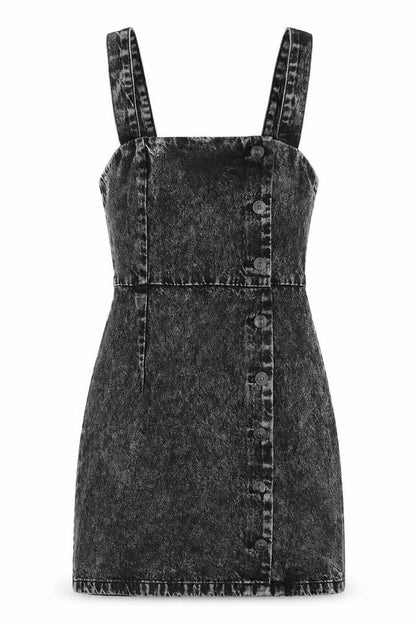 H&M Womens Green Cotton Pinafore/Dungaree Dress Size 6 Scoop Neck Button