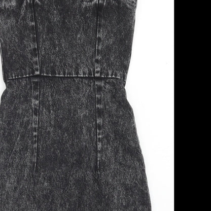 H&M Womens Green Cotton Pinafore/Dungaree Dress Size 6 Scoop Neck Button
