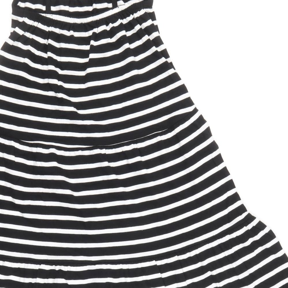 Marks and Spencer Girls Black Striped 100% Cotton Skater Dress Size 6-7 Years Square Neck Pullover