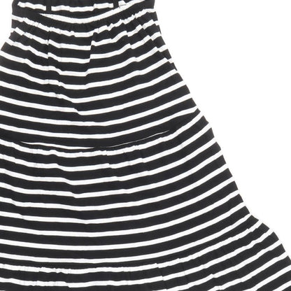 Marks and Spencer Girls Black Striped 100% Cotton Skater Dress Size 6-7 Years Square Neck Pullover