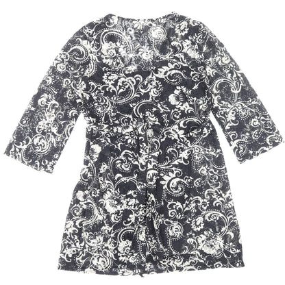 Kaliko Womens Black Paisley Polyester A-Line Size 10 V-Neck Pullover