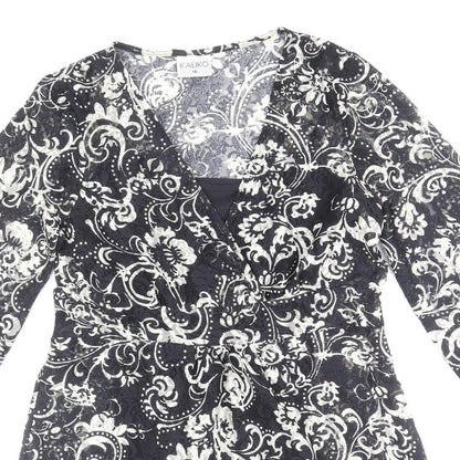 Kaliko Womens Black Paisley Polyester A-Line Size 10 V-Neck Pullover