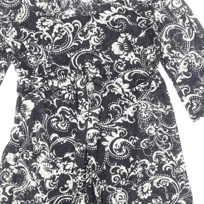 Kaliko Womens Black Paisley Polyester A-Line Size 10 V-Neck Pullover