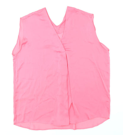 Marks and Spencer Womens Pink Polyester Basic Blouse Size 16 V-Neck