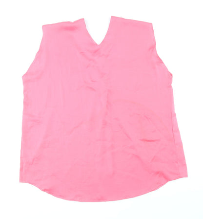 Marks and Spencer Womens Pink Polyester Basic Blouse Size 16 V-Neck