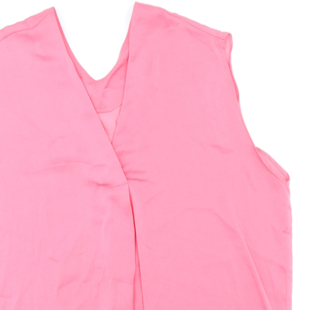 Marks and Spencer Womens Pink Polyester Basic Blouse Size 16 V-Neck