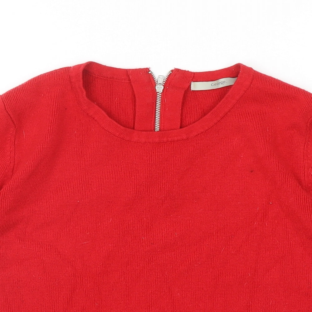 George Womens Red Round Neck Polyester Pullover Jumper Size 12