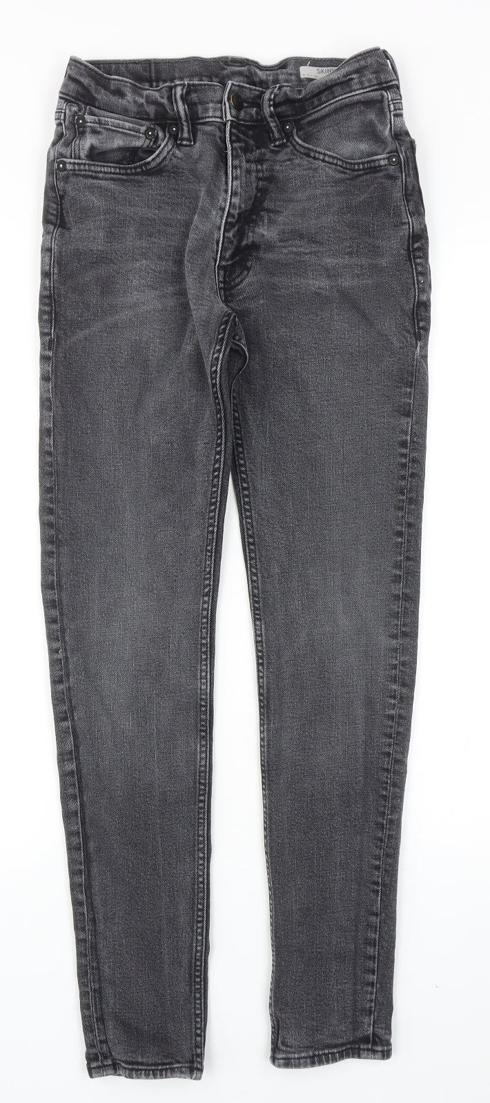 Marks and Spencer Mens Grey Cotton Skinny Jeans Size 28 in L31 in Regular Zip