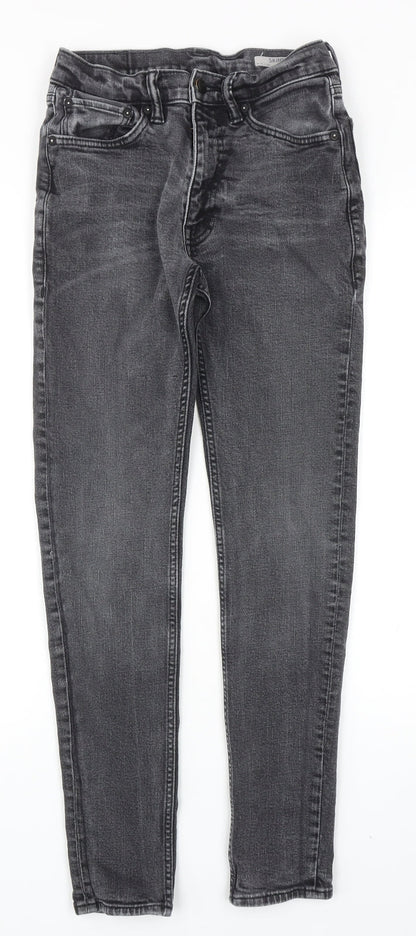 Marks and Spencer Mens Grey Cotton Skinny Jeans Size 28 in L31 in Regular Zip