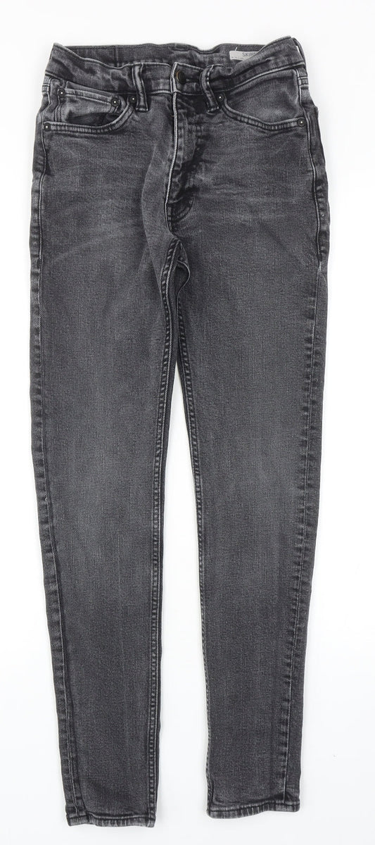 Marks and Spencer Mens Grey Cotton Skinny Jeans Size 28 in L31 in Regular Zip